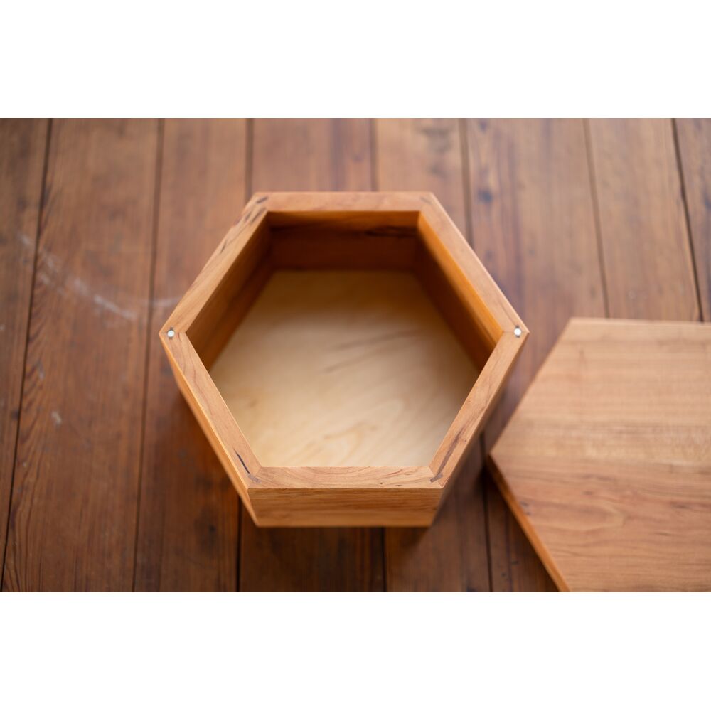 Hexagon Bread Box with Removable Lid in Urban Wood