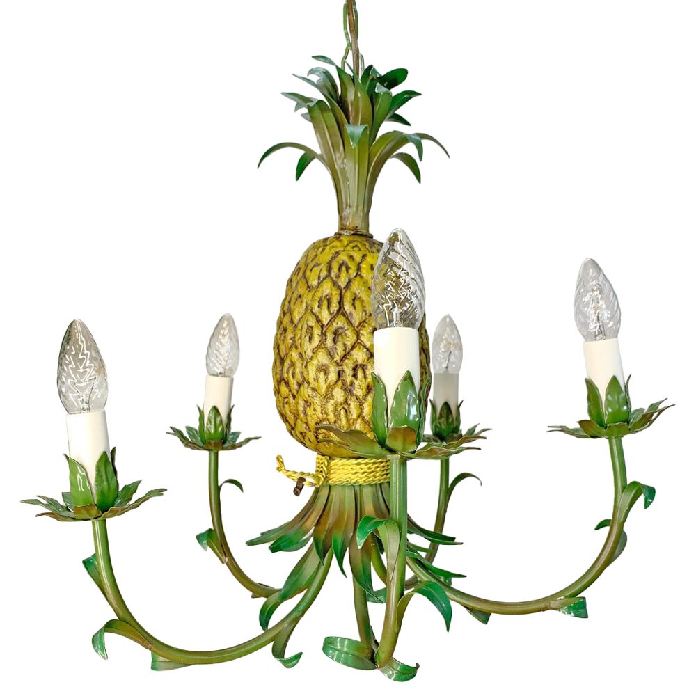 1950s Italian Gilt Tole Pineapple Chandelier
