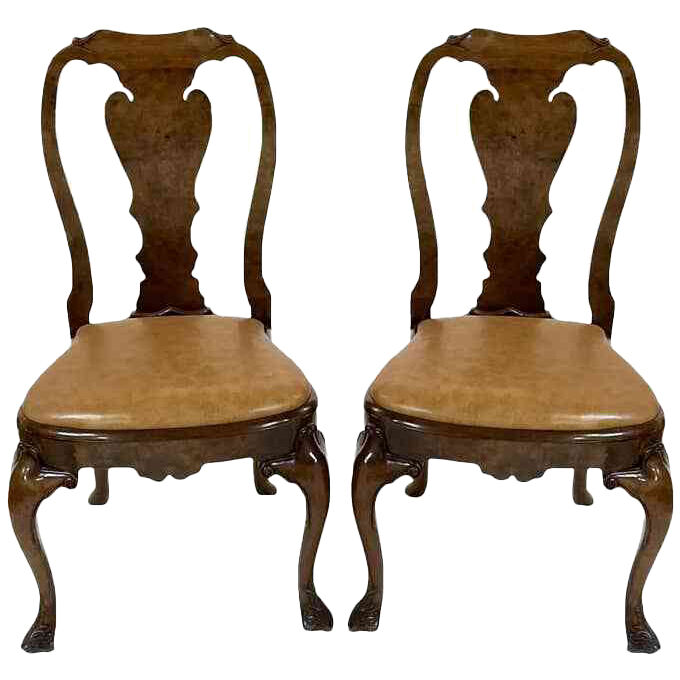 George III Style Burton Ching Burl Walnut Dining Chairs 1990s