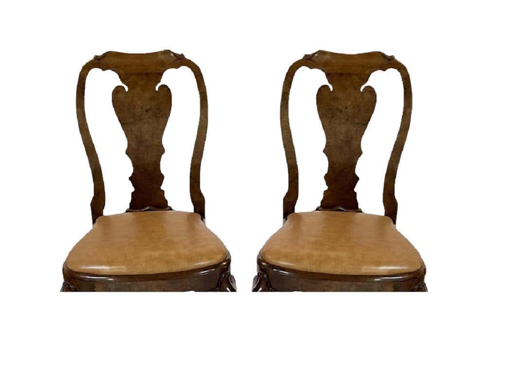 George III Style Burton Ching Burl Walnut Dining Chairs 1990s